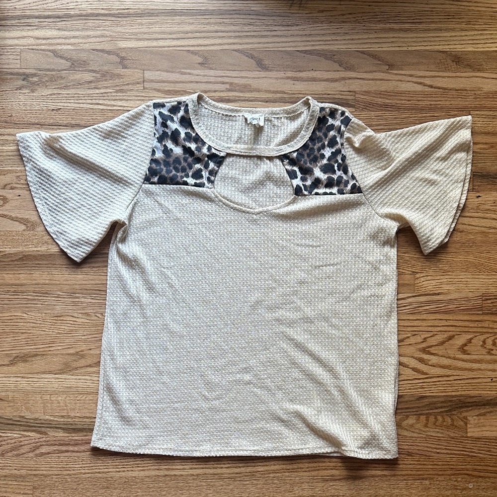 Leopard Accent Beige Women's Top